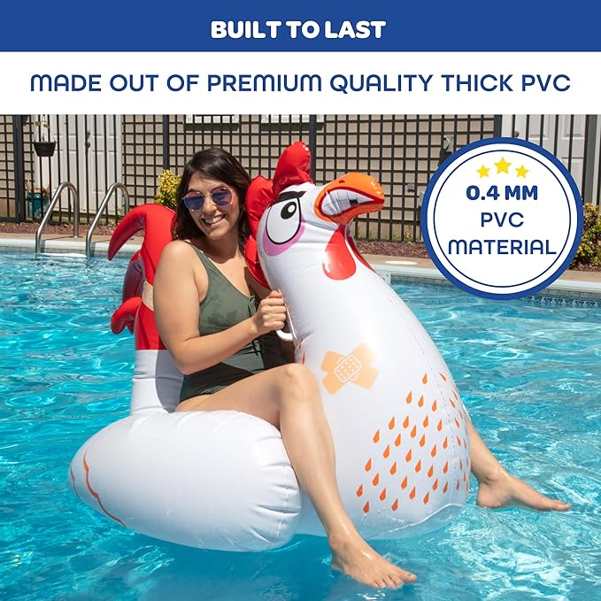 SCS Direct Chicken Fight Inflatable Pool Float Game Set - Includes 2 Giant Battle Ride-Ons - Flip Your Friends to Win- for Outdoor Swimming Party Activities Fun w/Kids Family Adults, Summer Gift