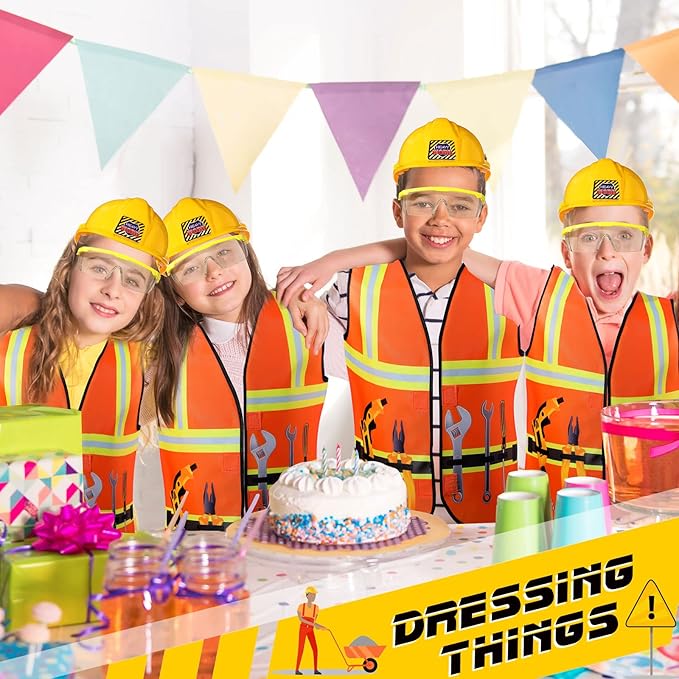 Handepo Construction Worker Costume Kids Hard Hat Construction Vest Goggles Toddler Dress Up Set Birthday Party Girls Boys(Yellow)
