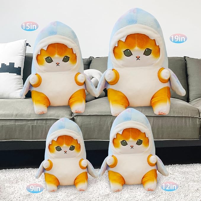 Kawaii Shark Cat Plush Toy Stuffed Animal Doll, Cute Soft Pillow Stress Release Hugs Toys Christmas Halloween Birthday Gifts for Kids Boys Girl Best Gift (Colorful - Yellow,15 inch)