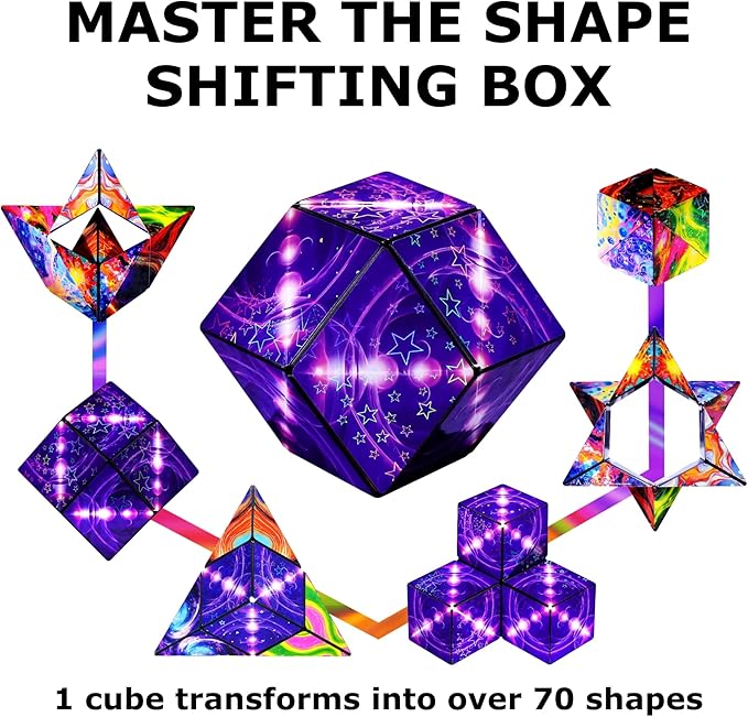 SHASHIBO Holographic Shape Shifting Box - STEM Magnetic Fidget Cube That Transforms Into Over 70 Shapes, Download Fun in Motion Toys Mobile App (Cosmos)