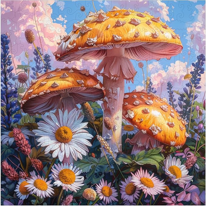 Wooden Puzzles for Adults, 500 Pieces Mushroom Flower Wooden Jigsaw Puzzles, 15.7 in Wooden Puzzle Adult Creative Christmas Thanksgiving Toy Gifts for Friends Family Puzzle Lovers