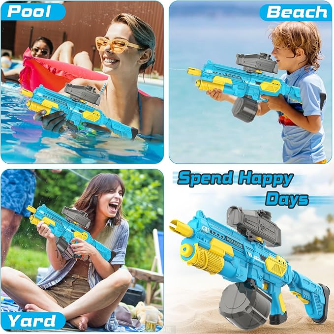 Electric Water Gun with 1350CC Large Capacity, 32FT Long Range Auto Suction Water Guns for Adults, Squirt Gun Water Blasters for Kids Adults Beach Pool Outdoor Party Water Toys Gift Blue