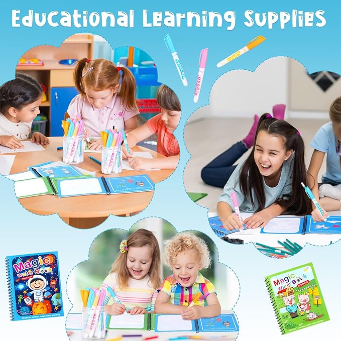 Qeeenar 18 Pack Water Coloring Books for Toddlers Reusable Water Books with Pens, Mess Free Coloring for Toddlers Animal Underwater Themed Painting Doodle Book