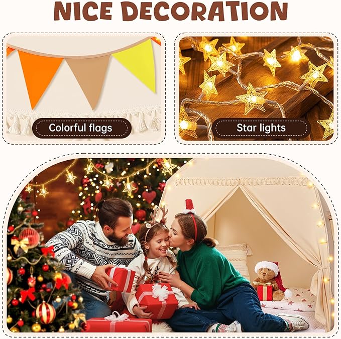 Medium Toddlers Bed Tent Canopy: with Lights and Flags for Girls and Boys House Gifts - Monobeach Kids Play Tent Indoor Princess Toys - Portable and Foldable Children Playhouse Outdoor