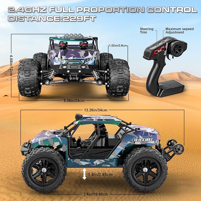 RC Cars for Adults & Boys, 1:14 Desert 4WD Off-Road RC Truck High Speed 40 km/h, 4x4 Remote Control Car with 2 Rechargeable 1300mAh Batteries and 2 Sets of Tires