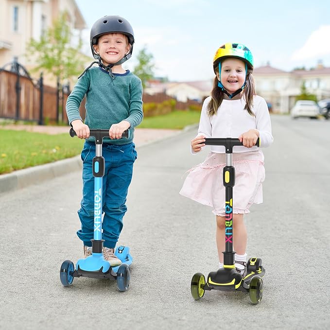 TONBUX Kids Scooter, Light Up 3 Wheel Kick Scooters for Kids 3-12, Folding Scooters with Adjustable Height - Toddler Scooter Lean-to-Steer & Widen Anti-Slip Deck