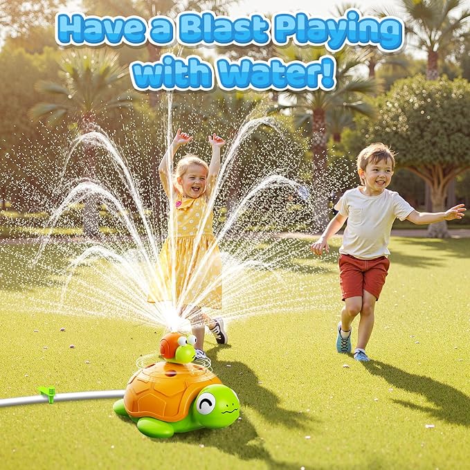 4-in-1 Turtle Water Sprinkler Toys for Kids - Summer Oudoor Toy with Baseball Ringtoss Tubes - Outside Yard Lawn Backyard Park Garden Pool Games for Age 3 4 5 6 7 8 Year Old Toddlers Boys Girls Gifts