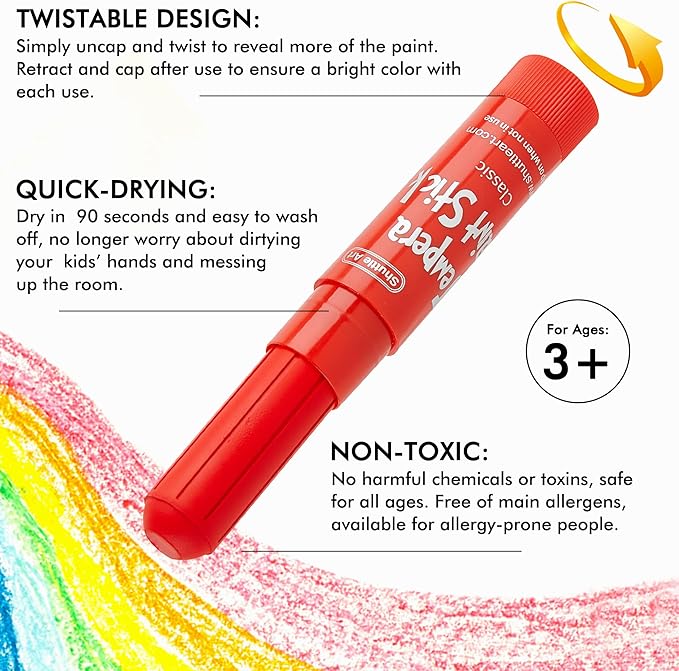 Tempera Paint Sticks, 40 Colors Solid Tempera Paint for Kids, Super Quick Drying, Works Great on Paper Wood Glass Ceramic Canvas