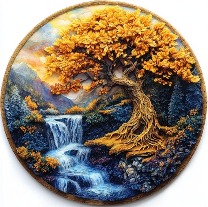 Puzzles for Adults, Tree of Life Waterfall River Wooden Jigsaw Puzzles 200pcs,11.2x112in, Medium, Unique Shape Adult Puzzles,Irregular Wood Creative for Adults and Kids Family Game