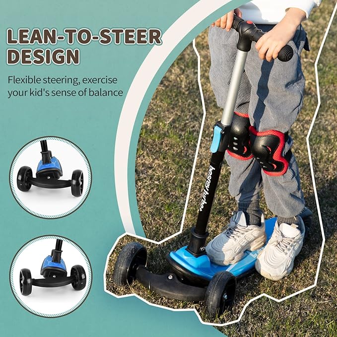 besrey Kids Scooter, Kick Scooters for Kids Age 3-8, 3 Wheel Scooter for Kids with LED Light Wheels, Toddler Scooter Foldable Extra Wide Deck Outdoor Activities for Boys/Girls