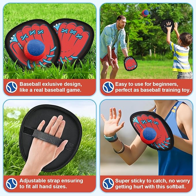 4 Pack Catch Ball Game Set, Outdoor Toys for Kids Ages 4-8-12, Summer Toys Beach Pool Backyard Outdoor Games for Toddlers Kids Family, Kid Baseball Training Glove, Fun Ideal Gifts