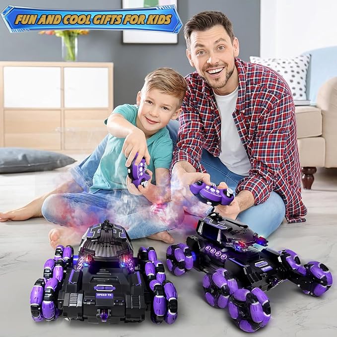 Gesture Sensing Remote Control Car Toys - Drift Hand Controlled RC Stunt Car for Kids, Birthday Gifts for Boys, with Spray Lights Music Double Sided Flip 360° Rotate Off-Road Cars