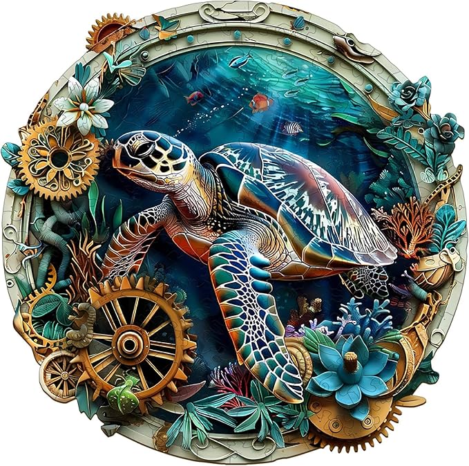 Wooden Puzzles for Adults, Wooden Jigsaw Puzzles for Adults Kids, Turtle Puzzle-Embossed Turtle Unique Shaped Wood Puzzles Adult, Creative Birthday Gifts for Friends Family Game (8.5 * 8.4in 100pcs)