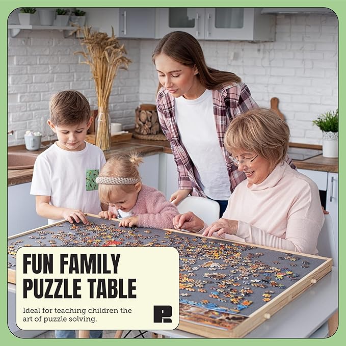 Puzzle Ready Puzzle Board with Drawers & Cover Mat - 1500-Piece Wooden Jigsaw Table - 37" X 28" Portable Board with Lazy Susan for Puzzlers - Colorful Puzzle Table Trays for Sorting