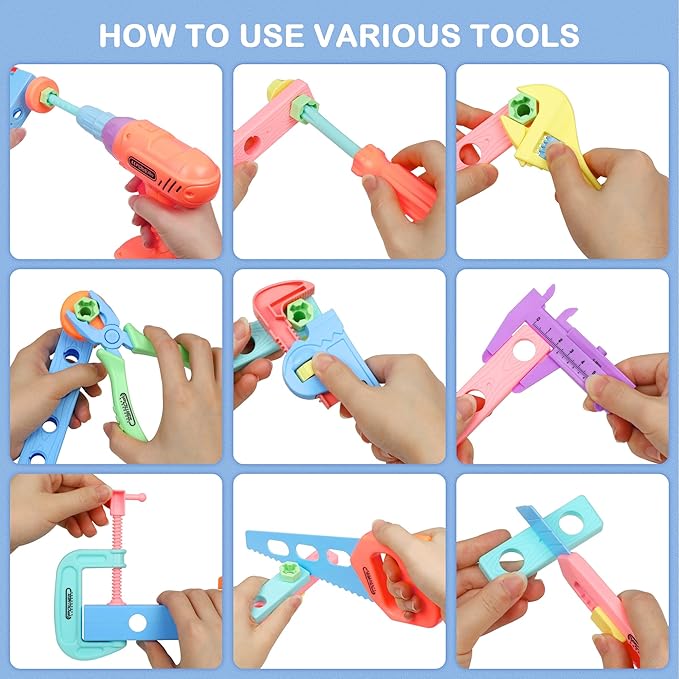 Toddler Girl Toys STEM Toys for Kids Toy,Kids Tool Set with Play Drill and Tool Box,Pink House,Protective Goggles for 3 4 5 6 7 Years Old Toddlers Kid