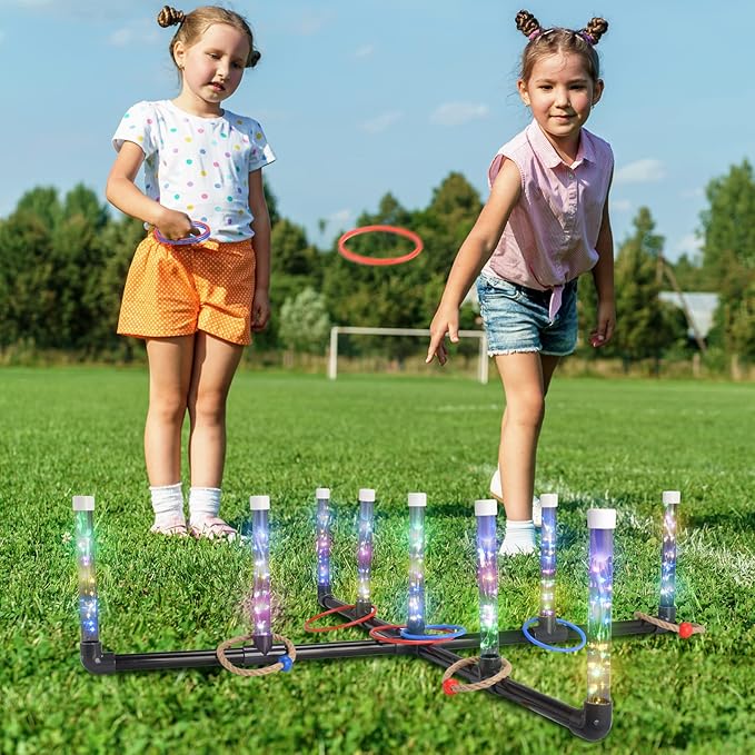 Outdoor Games for Game Night: FunforFun! Upgraded 30-Inch LED Ring Toss Game with 26 Rings Yard Games for Adults Kids Easter Gifts Outdoors Toys for Beach Lawn Games for Party Ideal