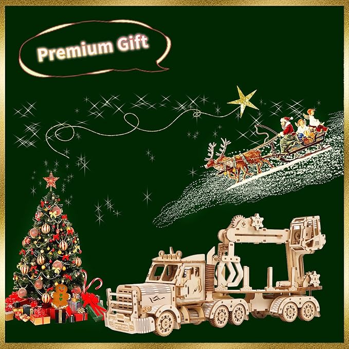 3D Wooden Puzzle for Adults, Wooden Mechanical Truck Crane Puzzles, DIY Model Building Kit Handicraft Wood Craft Hobbies Toy, Birthday for Hobbyist Teens Family Women Men, 428 Pieces