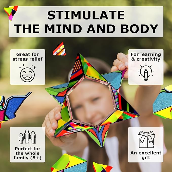 SHASHIBO Shape Shifting Box - STEM Magnetic Fidget Cube That Transforms Into Over 70 Shapes, Download Fun in Motion Toys Mobile App (Stained Glass)