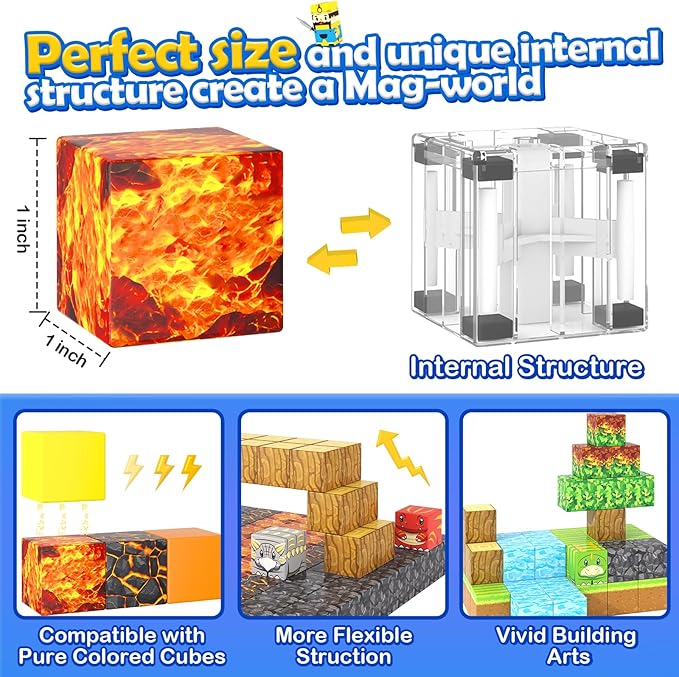 168PCS Magnetic Blocks-Build Mine Magnet World Dinosaur & Mine Edition, Building Outdoor Sensory Toys for Kids 3-5, STEM Jurassic Kid Games for Toddler Gifts for Boys and Girls Ages 3 4 5 6 7 8