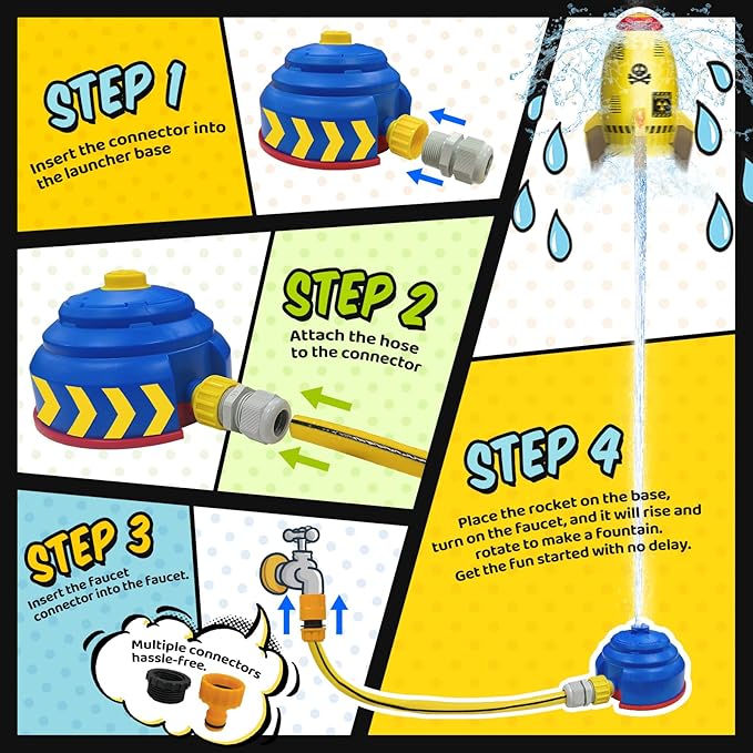 Outdoor Water Sprinkler Toys for Kids, Summer Water Rocket Sprinkler Launch Toys for Kids, Ideal Holiday Backyard Lawn Game Water Toy Birthday Gift for Boys Girls 3 Years and Up (Yellow)