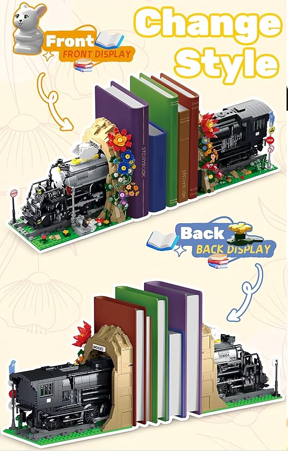 Big Black Steam Train Building Blocks Kits,Creative Flower Train Bookshelf ,1848 Pcs,Room Office Decoration,Gifts for Boys and Girls