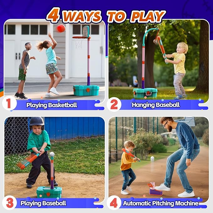 Kids Basketball Hoop and T-Ball Set for Kids 3-5, 3 Adjustable Toddler Basketball Hoop Indoor Outdoor Kids Toys Birthday Gift for Boys Girls