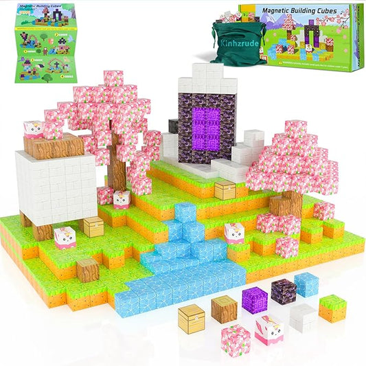 Magnetic Blocks - 120PCS Toy Build Set, Magnetic Building Blocks STEM Sensory Toys, Creative Kids Gift for 3+ Year Old Boys Girls (Cherry Blossom)