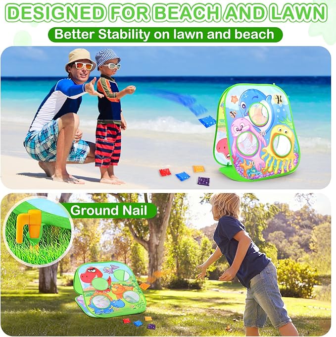 5-in-1 Bean Bag Toss Game for Kids, Animal Corn Hole Outdoor Toy for Toddler, Outside Yard Party Lawn Backyard Games Birthday Gift for Boy Girl Age 3 4 5 6 7 8