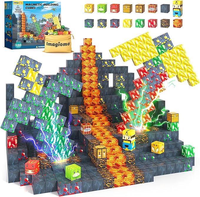 100PCS Dinosaur Toys Magnetic Blocks - Build Mine Magnet World Dinosaur Mine Adventure Set, Creative Jurassic Kids Games for 3-5 5-7 8-12 Boys, Sensory STEM Outdoor Toys for Boys&Girls Birthday Gifts