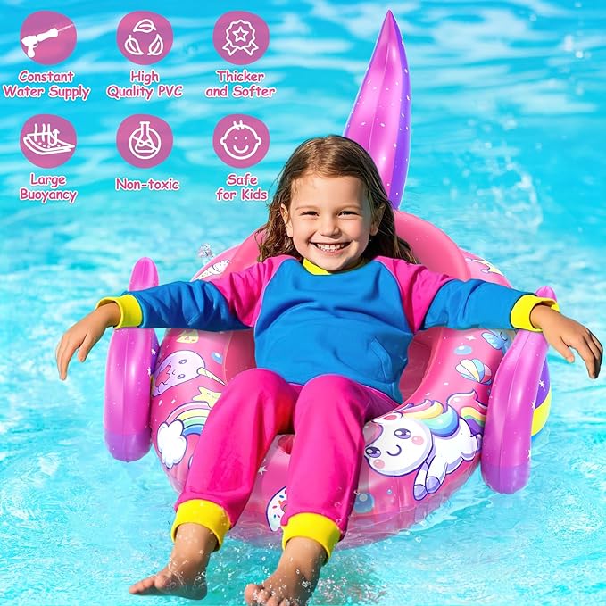 Unicorn Kids Pool Floats with Water Gun, Toddler Inflatable Pool Toys for Kids 3-8 Years Old, Summer Outdoor Water, Beach, Swimming Pool Toy Gifts for Girls and Kid