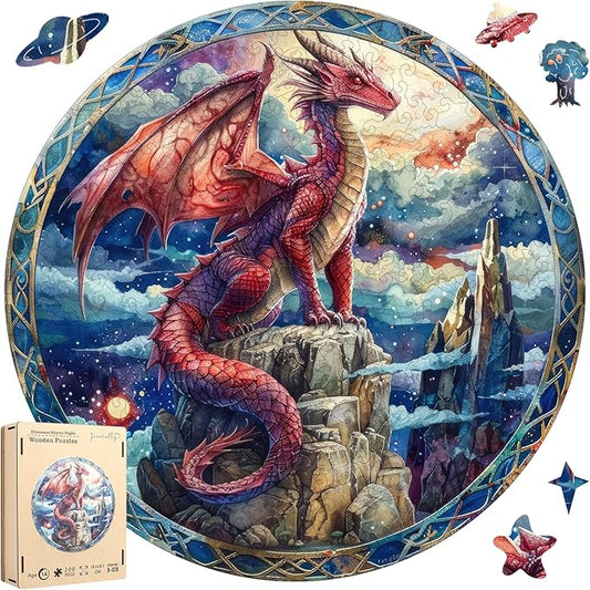 Puzzles for Adults Starry Sky Dragon Wooden Puzzles, 200 Pieces Unique Shaped Liberty Jigsaw Puzzles, Creative Toys for Adults and Kids, Fun Challenge Family Game 11.2'' x 11.2''
