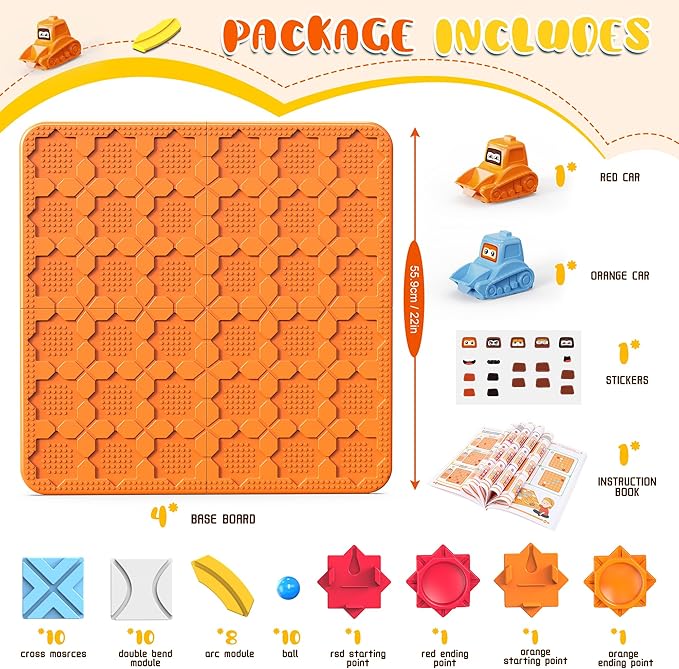 Road Builder Kids Logic Toys: Large Puzzle STEM Board Games, Educational Montessori Toys Birthday Gifts for Age 4-8 Year Old (Orange)