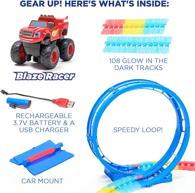 Blaze and The Monster Machine Race Track Set - 117-Piece STEM Playset with Flexible Glow Tracks - Official Nickelodeon Toys for Kids Ages 3 to 8 - Birthday Gifts for Boys & Girls by JitteryGit