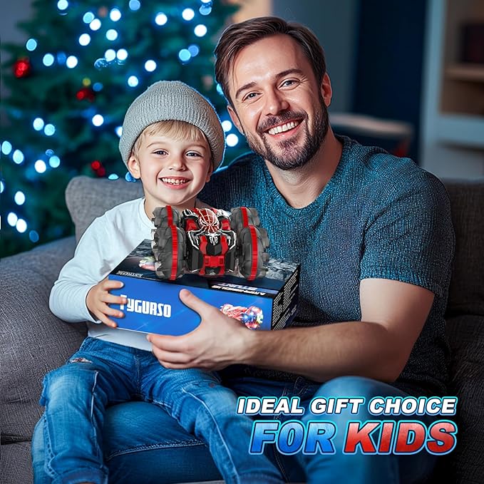 Waterproof Remote Control Car,4WD Amphibious 2.4 GHz RC Car Remote Control Boat,360°Rotation RC Stunt with LED Lights,Boys Girls Gifts All Terrain Water Beach Pool Toy Black