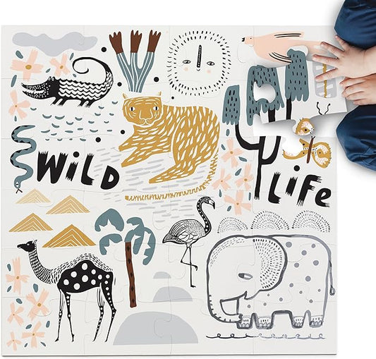 Wee Gallery Wild Life Floor Puzzle, 24 Large Pieces, Durable Jumbo Jigsaw Floor Puzzles for Beginner, Toddlers, Preschool Kids, Learning Toy, Cognitive & Motor Development Activities, Brain Games