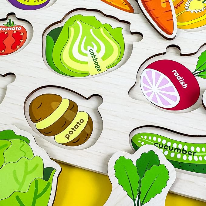 QUOKKA Wooden Puzzles for Toddlers 1-2 – 4 Set Pegged Puzzles for Kids Ages 1-2 – Veggies Learning Toy for Kids – Gift Realistic Educational Game for Boy and Girl