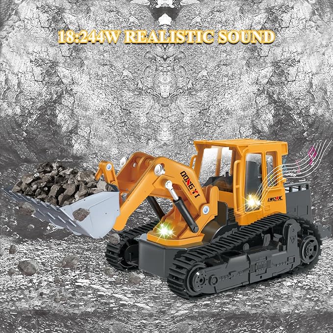 RC Bulldozer, Remote Control Bulldozer with Metal Dozer Blade Lights and Sounds, 2.4Ghz Dozer Toys for Boys, 6-Channel RC Construction Vehicles Toy for Kids
