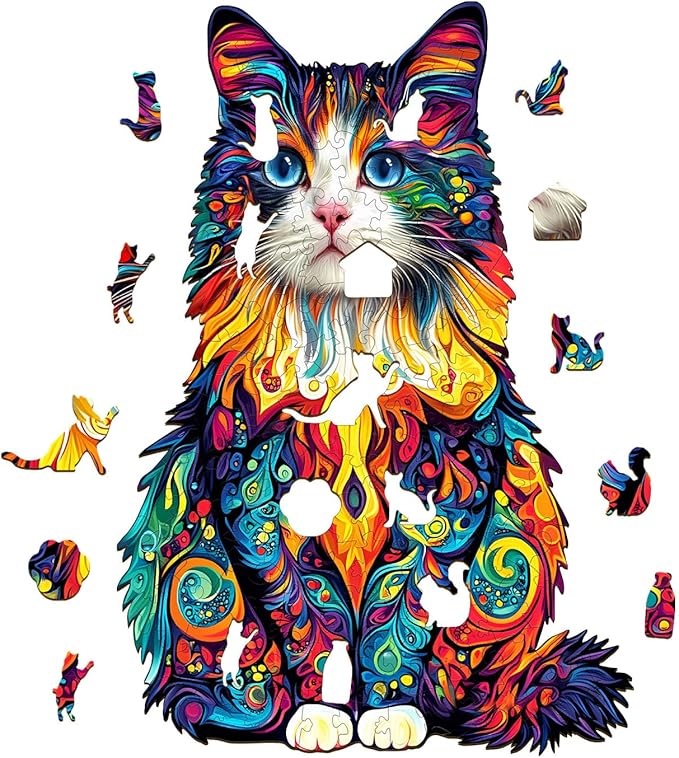 Wooden Puzzles for Adults, Wooden Jigsaw Puzzles for Adults Kids, Colorful Ragdoll Cat-2 Unique Shaped Wood Puzzles Adult, Creative Birthday Gifts for Friends Family Game (13.4 * 9.2in 195pcs)