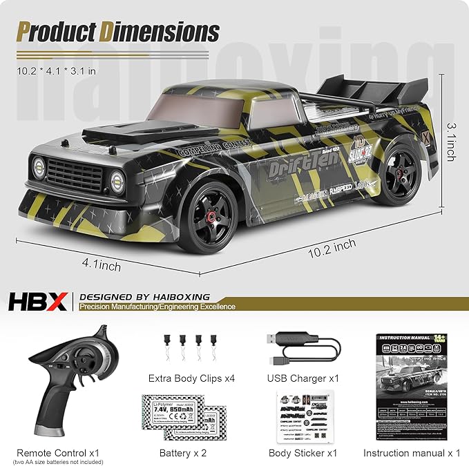 HAIBOXING 1/18 Scale RC Cars 2196 Drift RC Car 28 KM/H High Speed with Gyro, 2.4 Ghz Electric Vehicle RTR 4X4 Remote Control Cars Drifting Race Toys for Adults Boys Girls Kids Gifts with Two Batteries