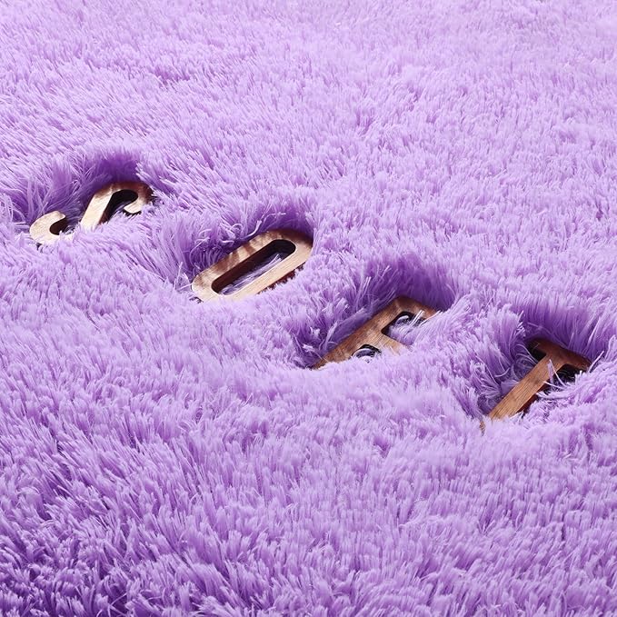 Amdrebio Purple Round Rugs 5Ft for Girls Bedroom Decor Aesthetic, Fluffy Fuzzy Circle Area Rug for Kids Playroom, Cute Furry Shaggy Circular Princess Carpet for Living Room, Baby Nursery, Preppy Dorm
