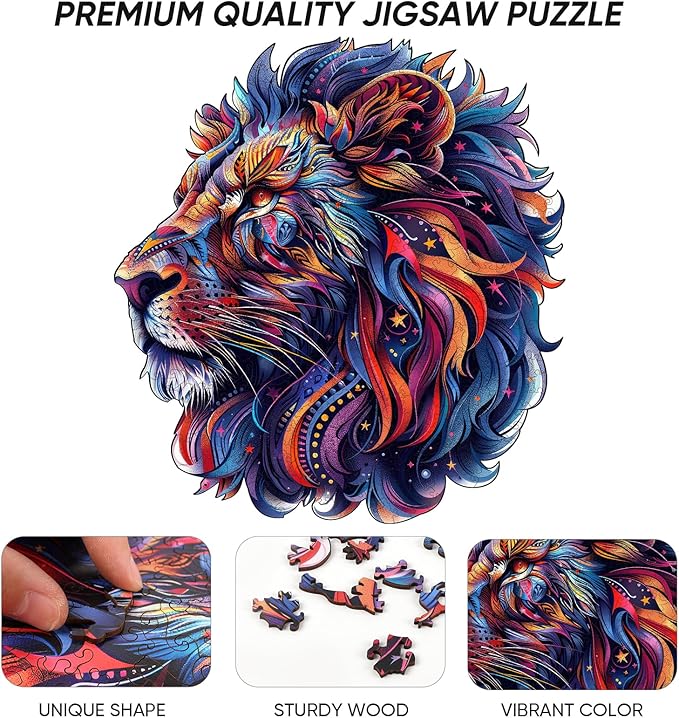Wooden Puzzles for Adults,Lion Wooden Jigsaw Puzzles 500pcs,15.5x16.7in,Royal,Unique Shape Animal Adult Puzzles,Irregular Wood Puzzles Creative Gift for Adults and Kids Family Game