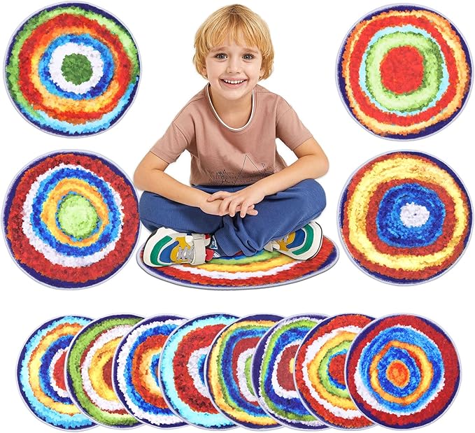 HiiARug Carpet Circles Kids Rug 16Inch Rainbow Crazy Carpet Circle Seats Preschool Classroom Accessories 12pcs Round Flexible Seats Group Activity Spots Marker for Classroom Kindergarden Playroom