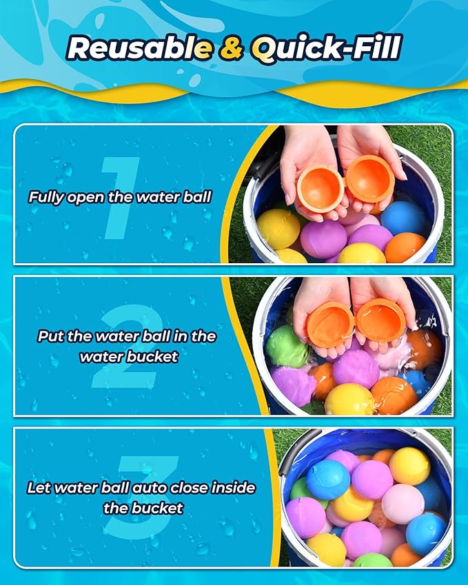 SOPPYCID Water Balloons Reusable 18PCS Fast Fill Self-sealing, Silicone Water Balls Refillable Splash for Girls and Boys Ages 3-12 Years Old, Summer Fun Water Pool Beach Toys Outdoor Backyard Activity
