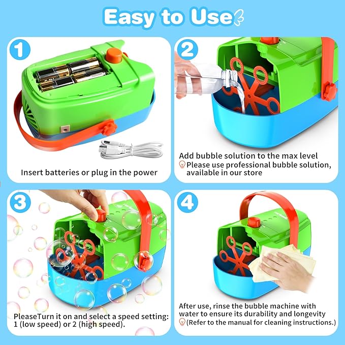 Bubble Machine Durable Automatic Bubble Blower, 18000+ Big Bubbles Per Minute Bubbles for Kids Toddlers Bubble Maker Operated by Plugin or Batteries Bubble Toys for Indoor Outdoor Birthday Party