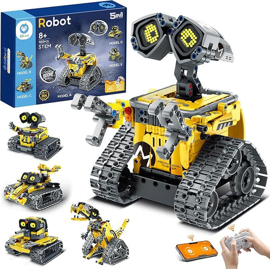 Sillbird Robot Building Kit with Remote Control for Boys Ages 8-14, STEM Coding Robotics Technic Toy Birthday Creative Gifts for Kids, Buildable 5in1 Models with 435 Pieces