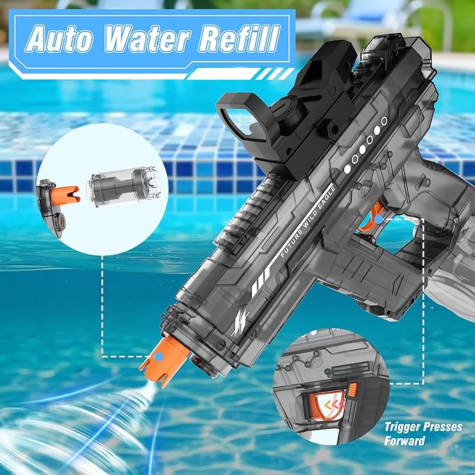 Electric Water Guns for Adults & Kids,Realistic Automatic Water Gun with 26-32 FT Long Range,800ml Large Water Tank,Splash-Resistant Design,Summer Outdoor Pool Beach Toy for Backyard Games(Black)