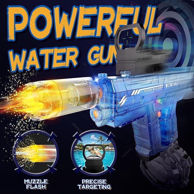 Electric Water Gun 2 Pack for Adults and Kids, Light Up Automatic Squirt Gun Watergun, 800CC Large Capacity, 26-33 FT Long Range, Summer Outdoor Beach Pool Party Toy Gift