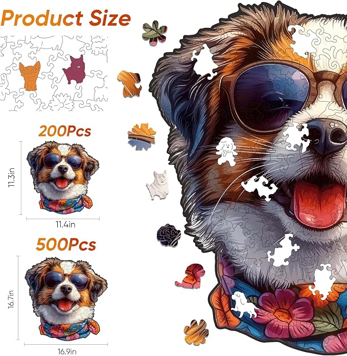 Dog Puzzles for Adults, Cool Collie Wooden Puzzles 200 Pieces, Cute Puppy Animal Jigsaw Puzzle Creative Birthday Gifts for Kids, Family Game 11.3 * 11.4in