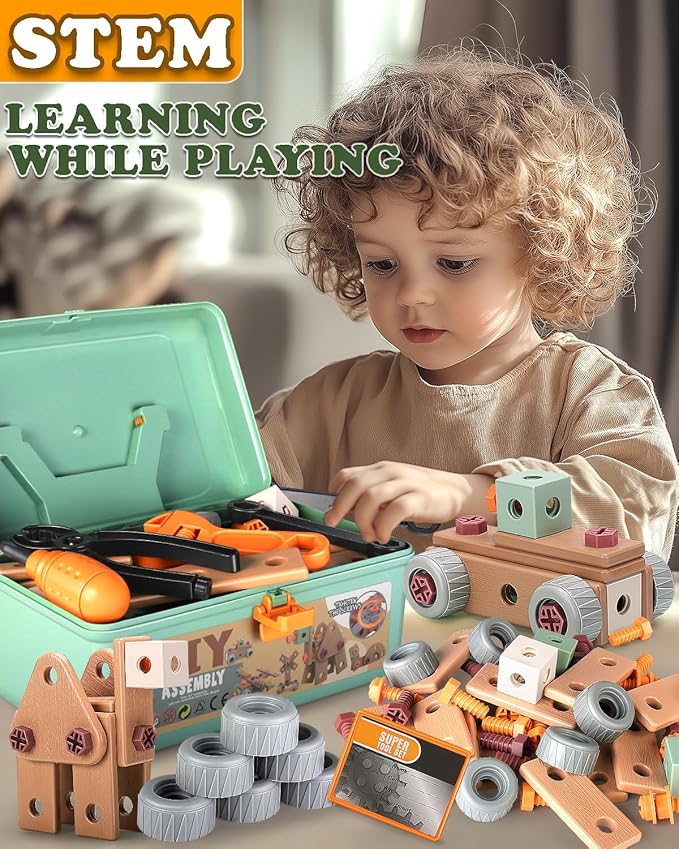 Kids Tool Set Real, Toddlers Tools Boxes Sets, Magic Montessori Play Toolbox with Electric Drill, Power and Screwdriver Build Construction Kits Working Creative Design Toys