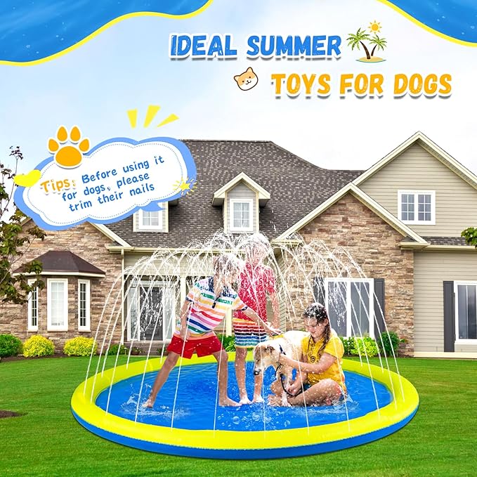 127 inch Extra Large Non-Slip Splash Pad Sprinkler for Kid and Dog, Kiddie Dog Pool, Toddler Outdoor Toys for Ages 3-12 Boys Girls, Summer Outdoor Water Kids Toys, Parent Games, Backyard, Lawn